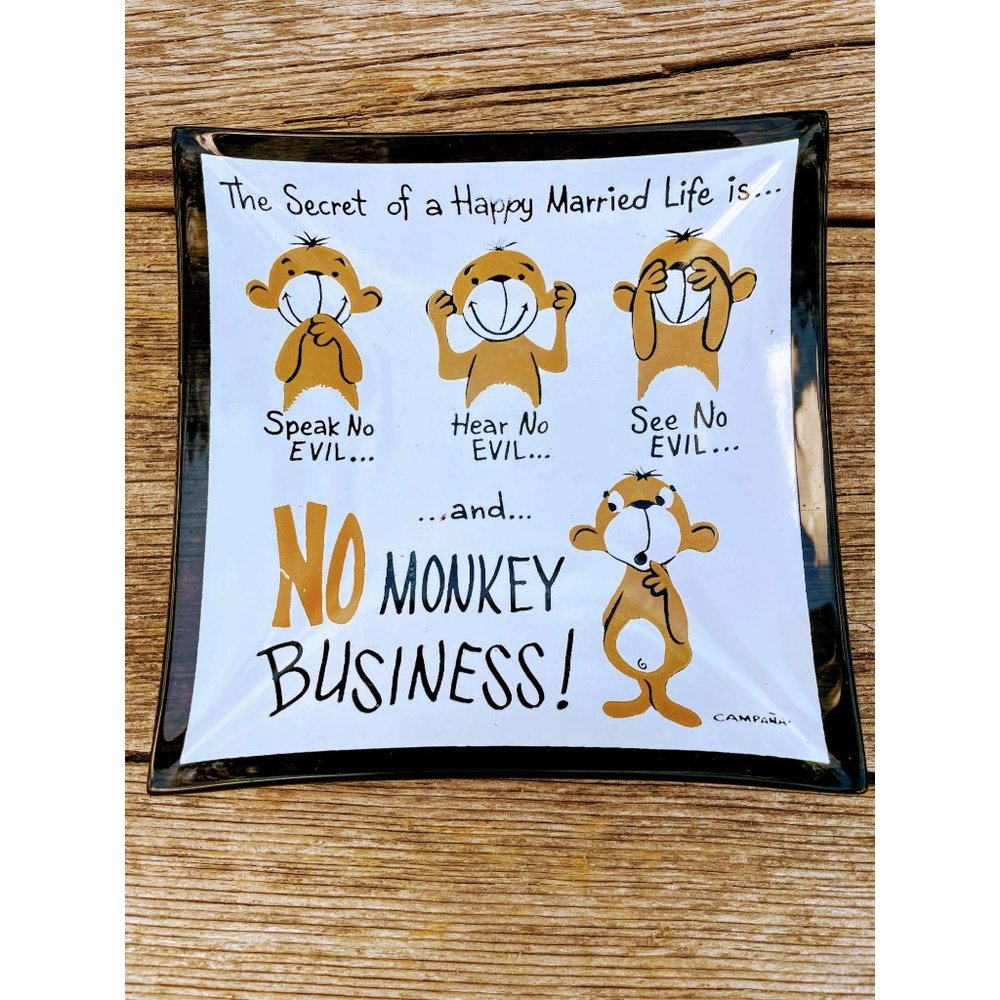 Vintage See Hear See no Evil Monkey Trinket Dish